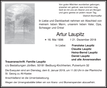 Anzeige von Artur Laupitz von  Werbepost 