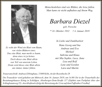 Anzeige von Barbara Diezel von  Bergisches Handelsblatt 