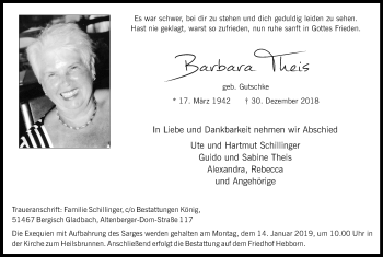 Anzeige von Barbara Theis von Kölner Stadt-Anzeiger / Kölnische Rundschau / Express
