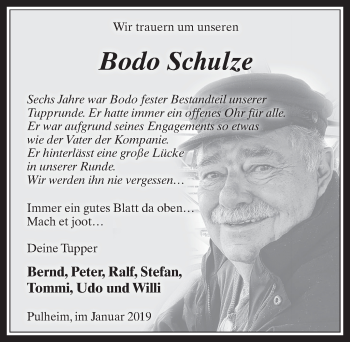 Anzeige von Bodo Schulze von  Wochenende 