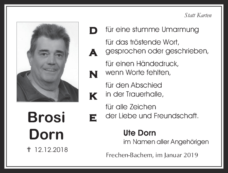  Traueranzeige für Brosi Dorn vom 23.01.2019 aus  Wochenende 
