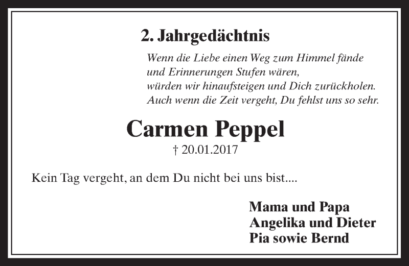 Traueranzeige für Carmen Peppel vom 23.01.2019 aus  Werbepost 