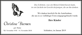 Anzeige von Christine Beewen von  Lokalanzeiger 