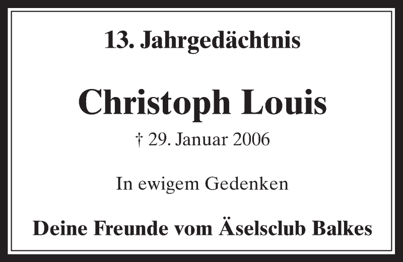  Traueranzeige für Christoph Louis vom 23.01.2019 aus  Werbepost 
