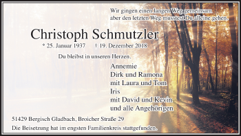Anzeige von Christoph Schmutzler von Kölner Stadt-Anzeiger / Kölnische Rundschau / Express