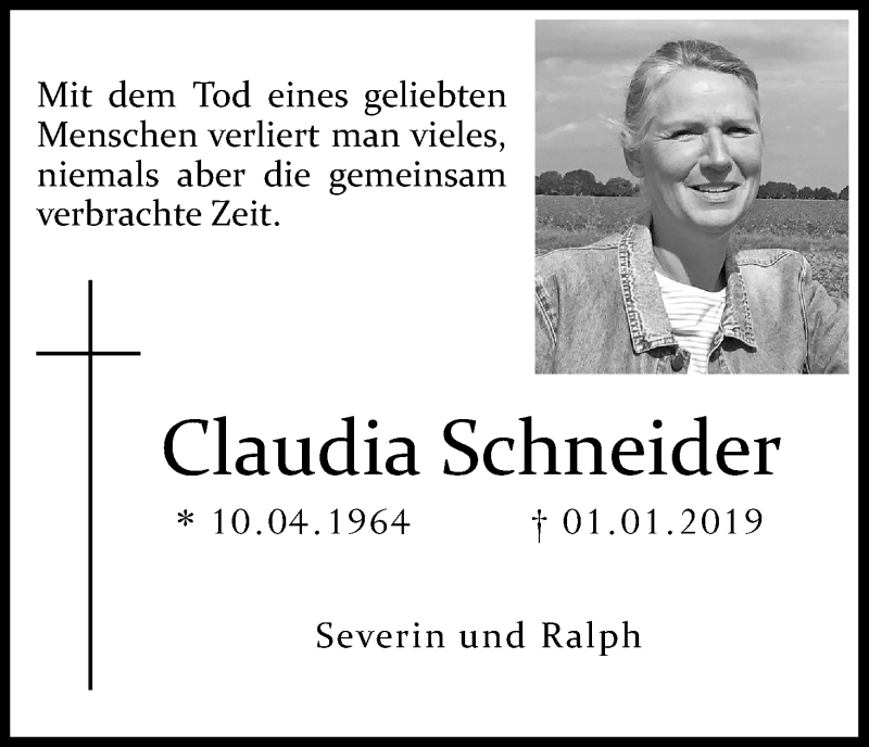  Traueranzeige für Claudia Schneider vom 26.01.2019 aus Kölner Stadt-Anzeiger / Kölnische Rundschau / Express