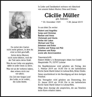 Anzeige von Cäcilie Müller von Kölner Stadt-Anzeiger / Kölnische Rundschau / Express