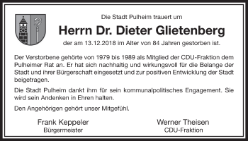 Anzeige von Dieter Glietenberg von  Sonntags-Post 