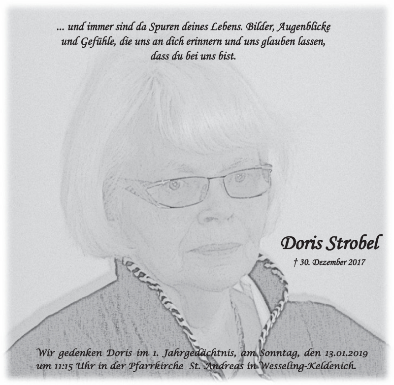  Traueranzeige für Doris Strobel vom 09.01.2019 aus  Schlossbote/Werbekurier 