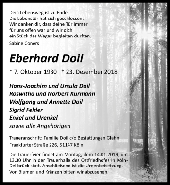 Anzeige von Eberhard Doil von  Kölner Wochenspiegel 