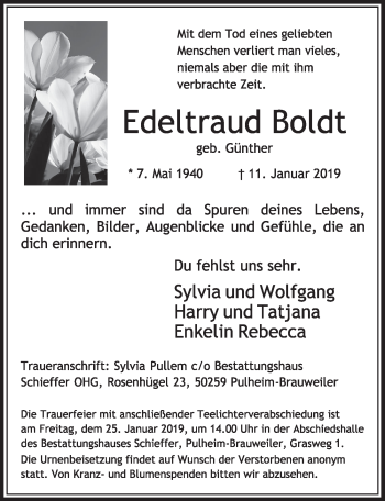 Anzeige von Edeltraud Boldt von  Sonntags-Post 