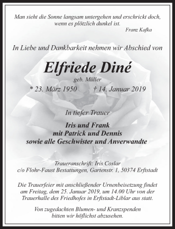 Anzeige von Elfriede Dine von  Werbepost 