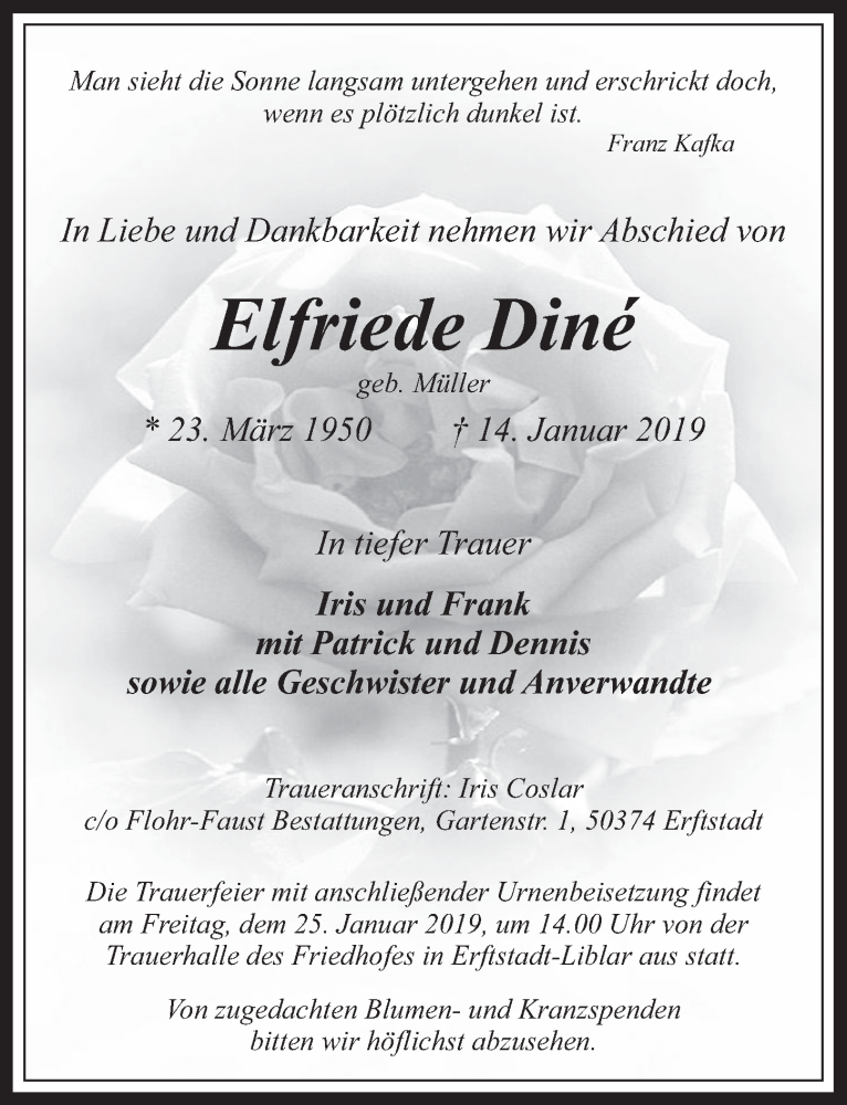  Traueranzeige für Elfriede Dine vom 23.01.2019 aus  Werbepost 