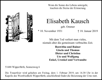 Anzeige von Elisabeth Kausch von Kölner Stadt-Anzeiger / Kölnische Rundschau / Express