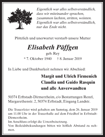 Anzeige von Elisabeth Päffgen von  Werbepost 