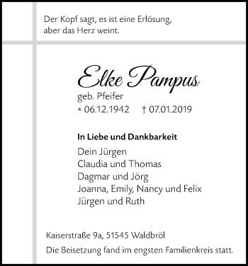 Anzeige von Elke Pampus von Kölner Stadt-Anzeiger / Kölnische Rundschau / Express