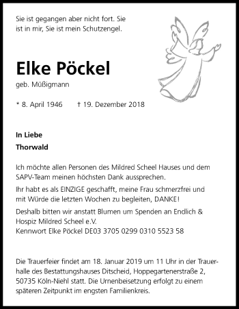 Anzeige von Elke Pöckel von Kölner Stadt-Anzeiger / Kölnische Rundschau / Express