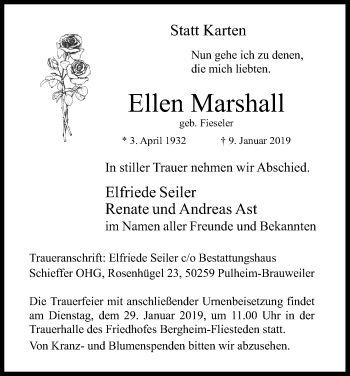 Anzeige von Ellen Marshall von Kölner Stadt-Anzeiger / Kölnische Rundschau / Express