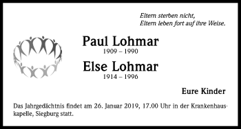 Anzeige von Else Lohmar von Kölner Stadt-Anzeiger / Kölnische Rundschau / Express