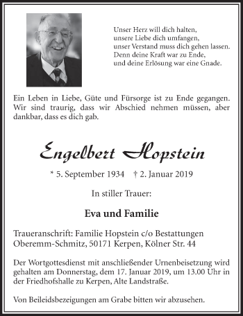 Anzeige von Engelbert Hopstein von  Sonntags-Post 