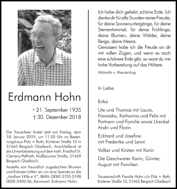 Anzeige von Erdmann Hohn von Kölner Stadt-Anzeiger / Kölnische Rundschau / Express
