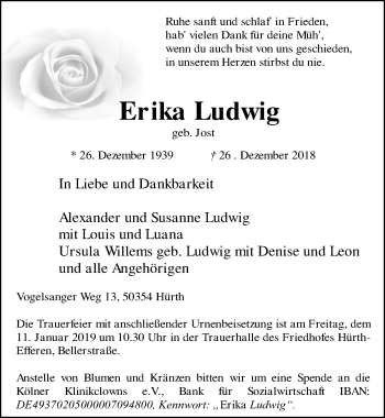 Anzeige von Erika Ludwig von  Wochenende 