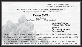 Anzeige von Erika Stähr von  Werbepost 