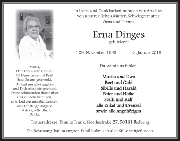 Anzeige von Erna Dinges von  Werbepost 