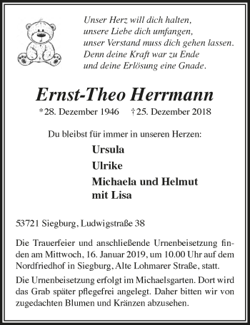 Anzeige von Ernst-Theo Herrmann von  Extra Blatt 