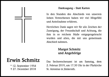 Anzeige von Erwin Schmitz von Kölner Stadt-Anzeiger / Kölnische Rundschau / Express
