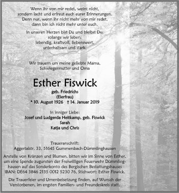 Anzeige von Esther Fiswick von  Anzeigen Echo 