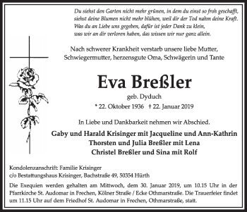 Anzeige von Eva Breßler von  Sonntags-Post 