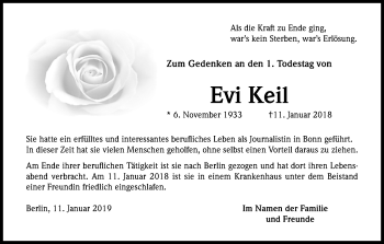 Anzeige von Evi Keil von Kölner Stadt-Anzeiger / Kölnische Rundschau / Express