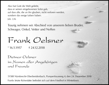 Anzeige von Frank Oelsner von Kölner Stadt-Anzeiger / Kölnische Rundschau / Express