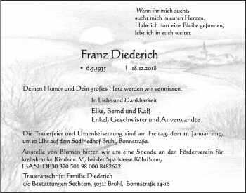 Anzeige von Franz Diederich von  Schlossbote/Werbekurier 
