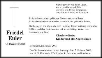 Anzeige von Friedel Euler von  Schaufenster/Blickpunkt 