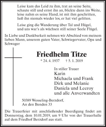 Anzeige von Friedhelm Titze von  Schlossbote/Werbekurier 