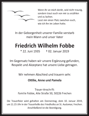 Anzeige von Friedrich Wilhelm Fobbe von  Wochenende 