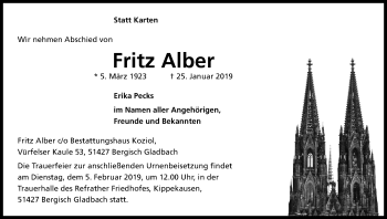 Anzeige von Fritz Alber von Kölner Stadt-Anzeiger / Kölnische Rundschau / Express