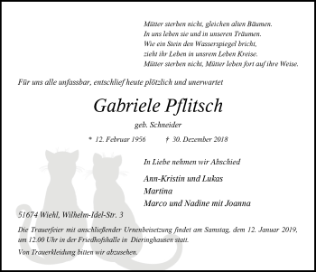 Anzeige von Gabriele Pflitsch von  Anzeigen Echo 