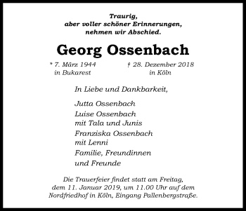 Anzeige von Georg Ossenbach von Kölner Stadt-Anzeiger / Kölnische Rundschau / Express
