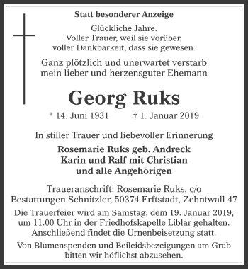 Anzeige von Georg Ruks von  Werbepost 