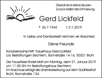 Anzeige von Gerd Lickfeld von  Schlossbote/Werbekurier 