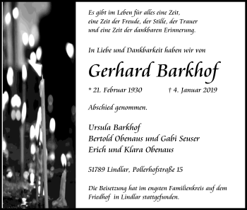 Anzeige von Gerhard Barkhof von Kölner Stadt-Anzeiger / Kölnische Rundschau / Express