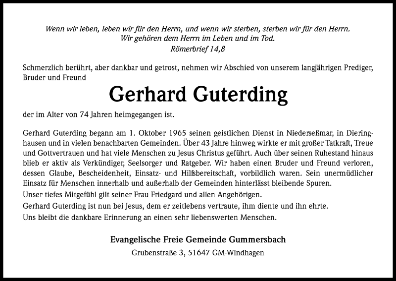  Traueranzeige für Gerhard Guterding vom 16.01.2019 aus Kölner Stadt-Anzeiger / Kölnische Rundschau / Express