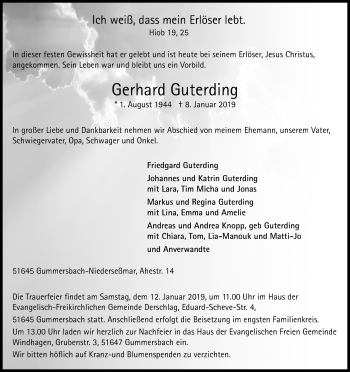 Anzeige von Gerhard Guterding von Kölner Stadt-Anzeiger / Kölnische Rundschau / Express