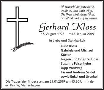 Anzeige von Gerhard Kloss von  Anzeigen Echo 