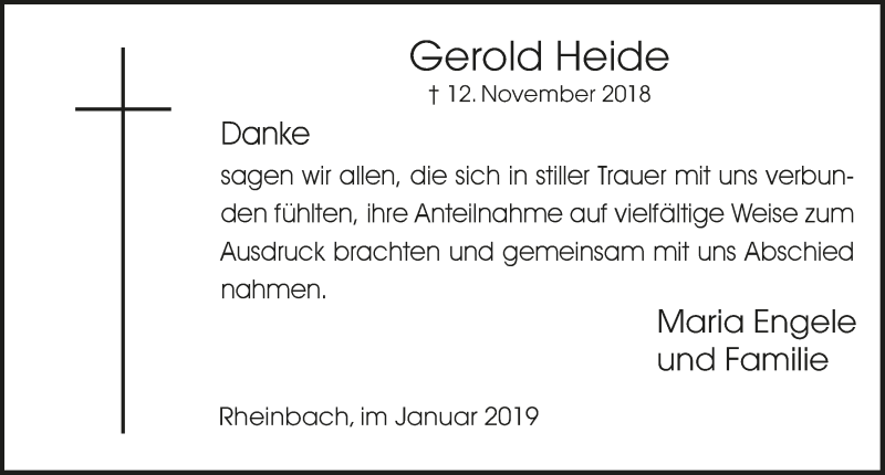  Traueranzeige für Gerold Heide vom 09.01.2019 aus  Schaufenster/Blickpunkt 