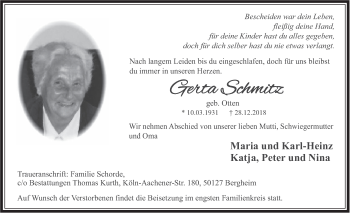 Anzeige von Gerta Schmitz von  Werbepost 