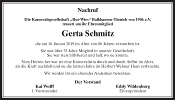 Anzeige von Gerta Schmitz von  Werbepost 
